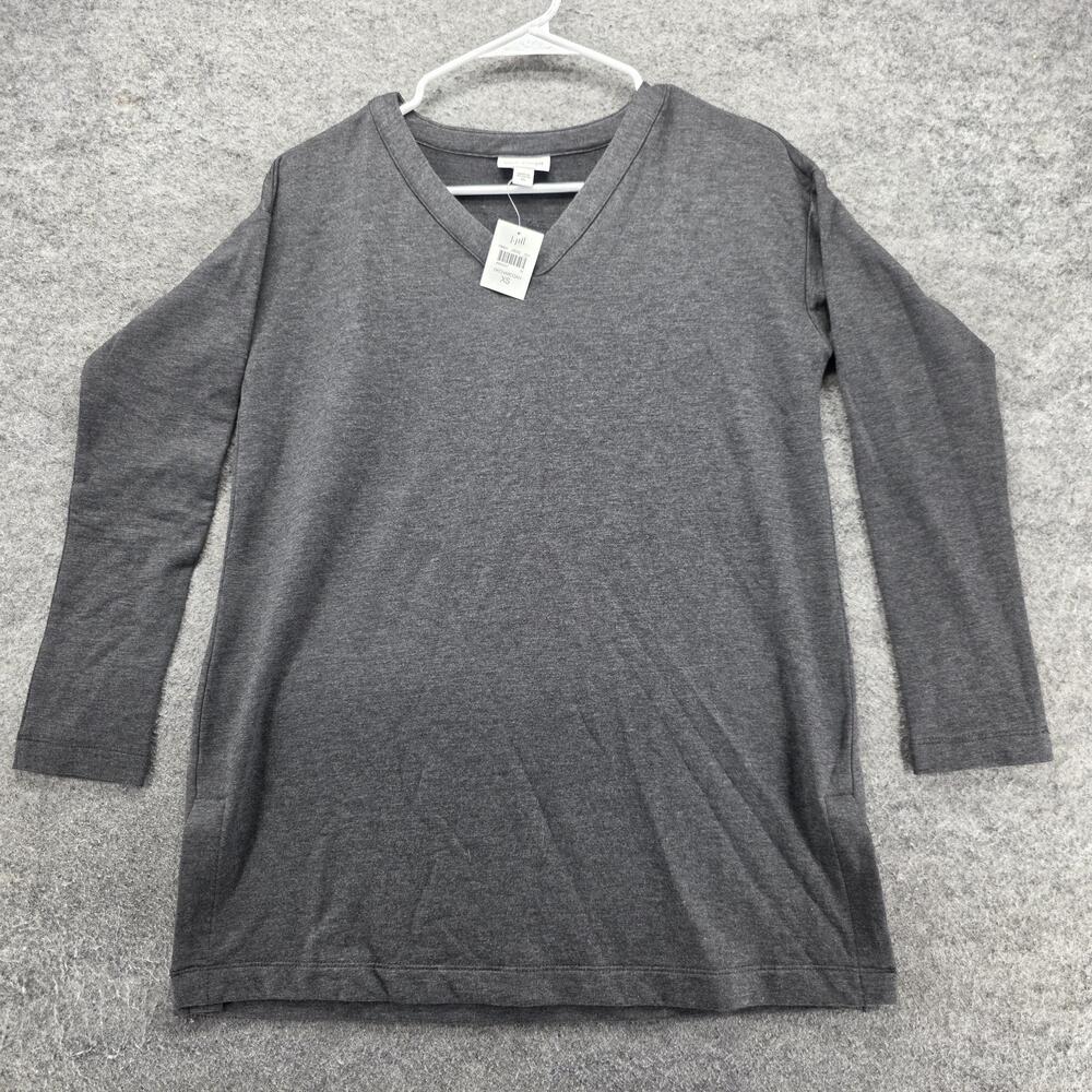 Pure Jill Tunic Sweater Womens XS Gray V-Neck Lightweight Stretch Relaxed Fit